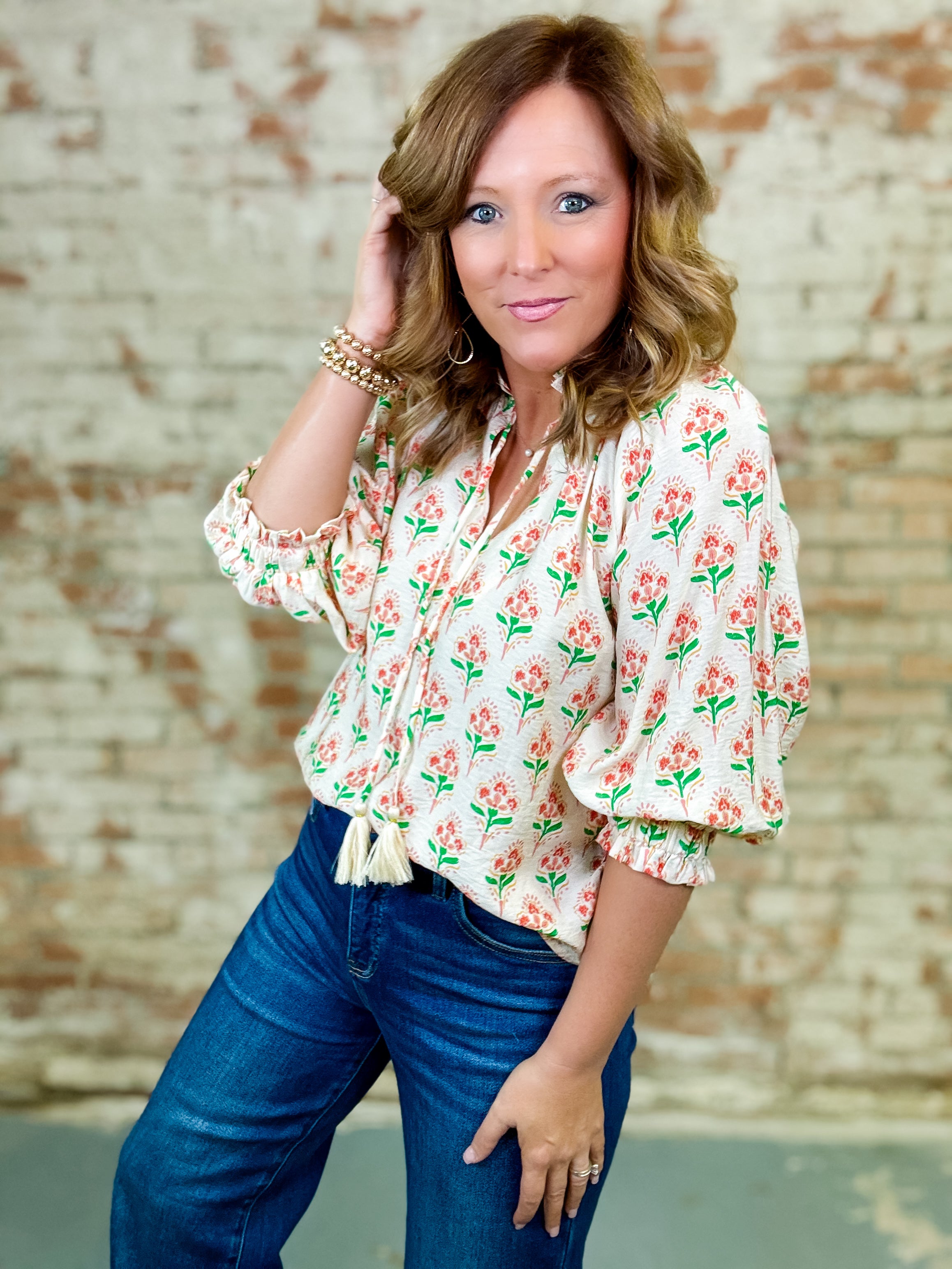 THML Shelby Floral Tassel Top