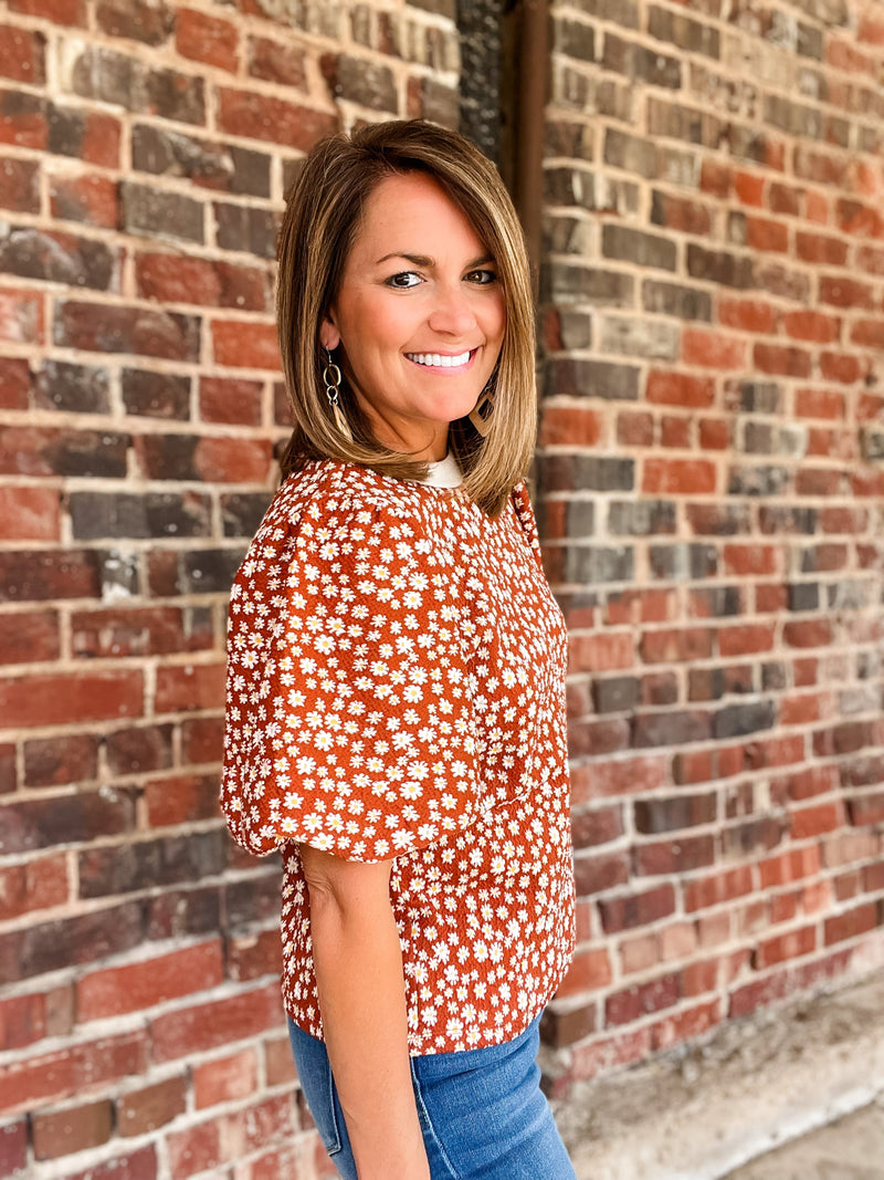 THML Flower Print Puff Sleeve Top