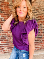 THML Knit Ruffle Puff Sleeve Top