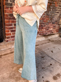 Teal Washed Wide Leg Pant