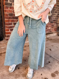Teal Washed Wide Leg Pant