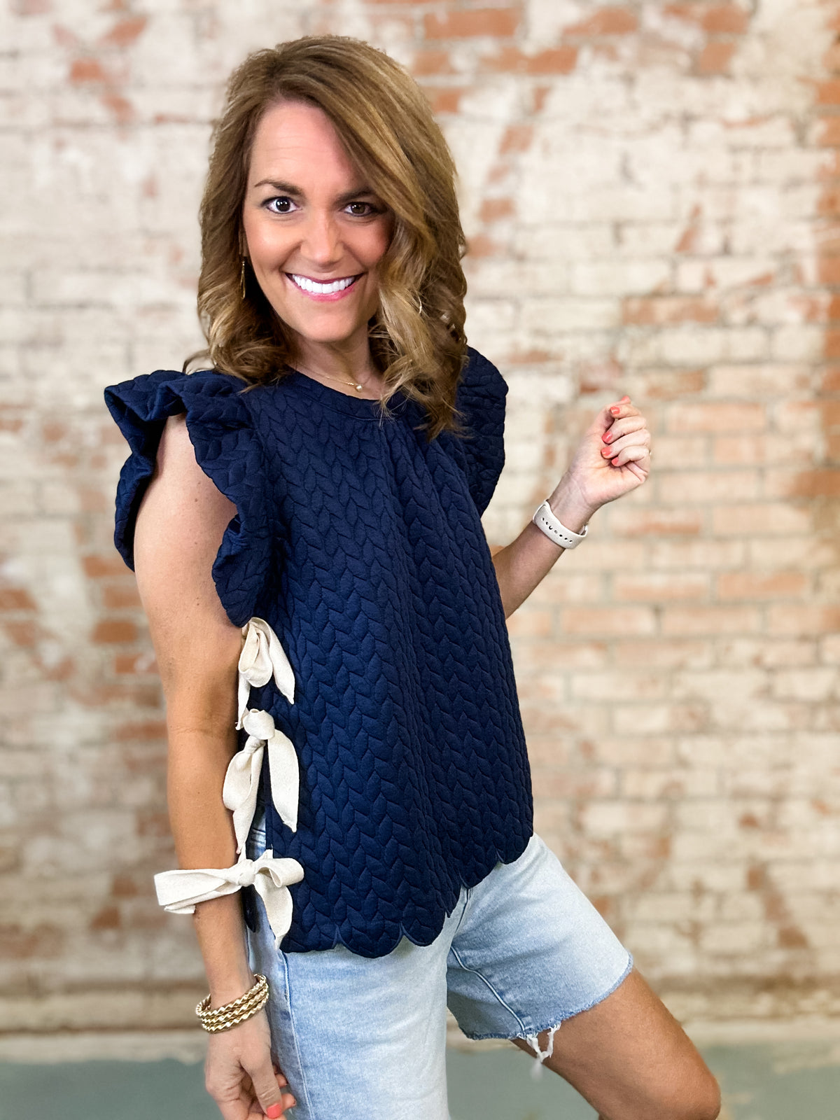 Sara Tie Detail Textured Top