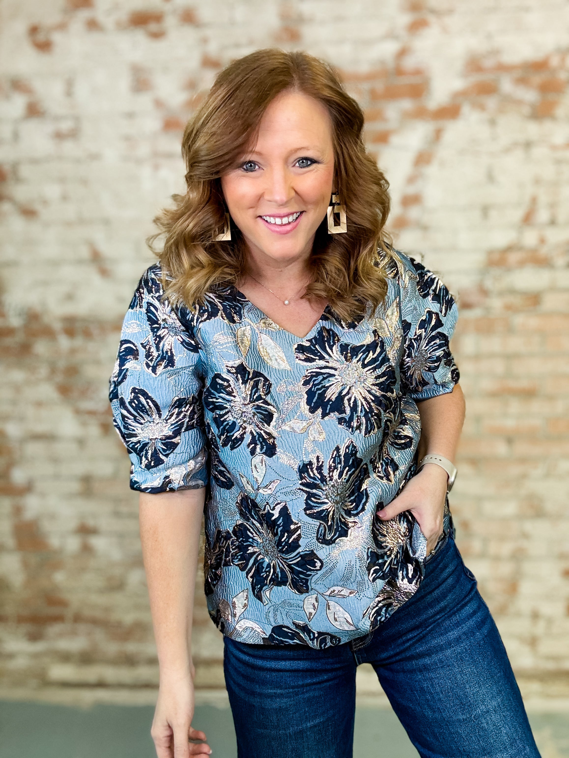 Skye Metallic Jacquard Top