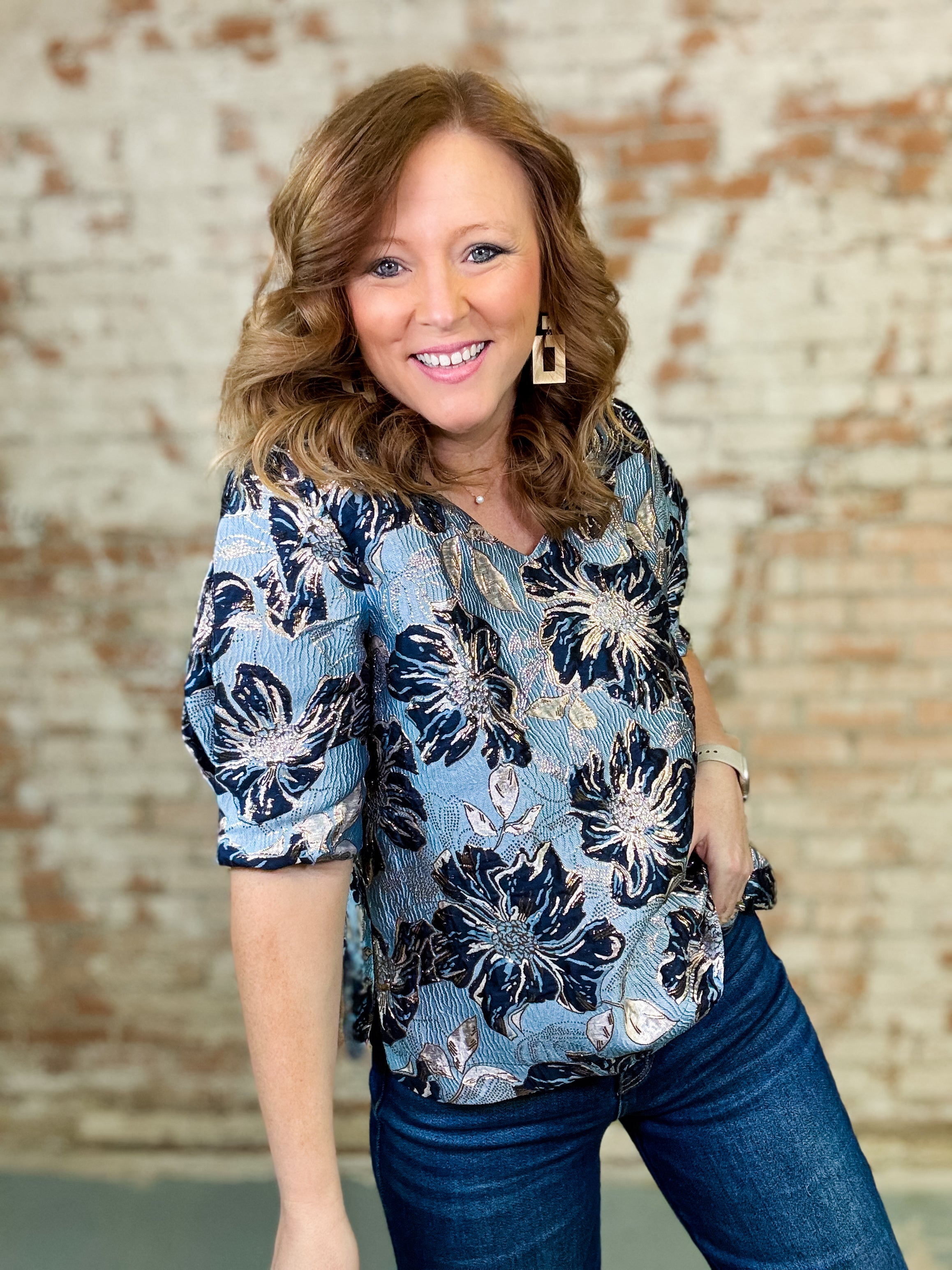 Skye Metallic Jacquard Top