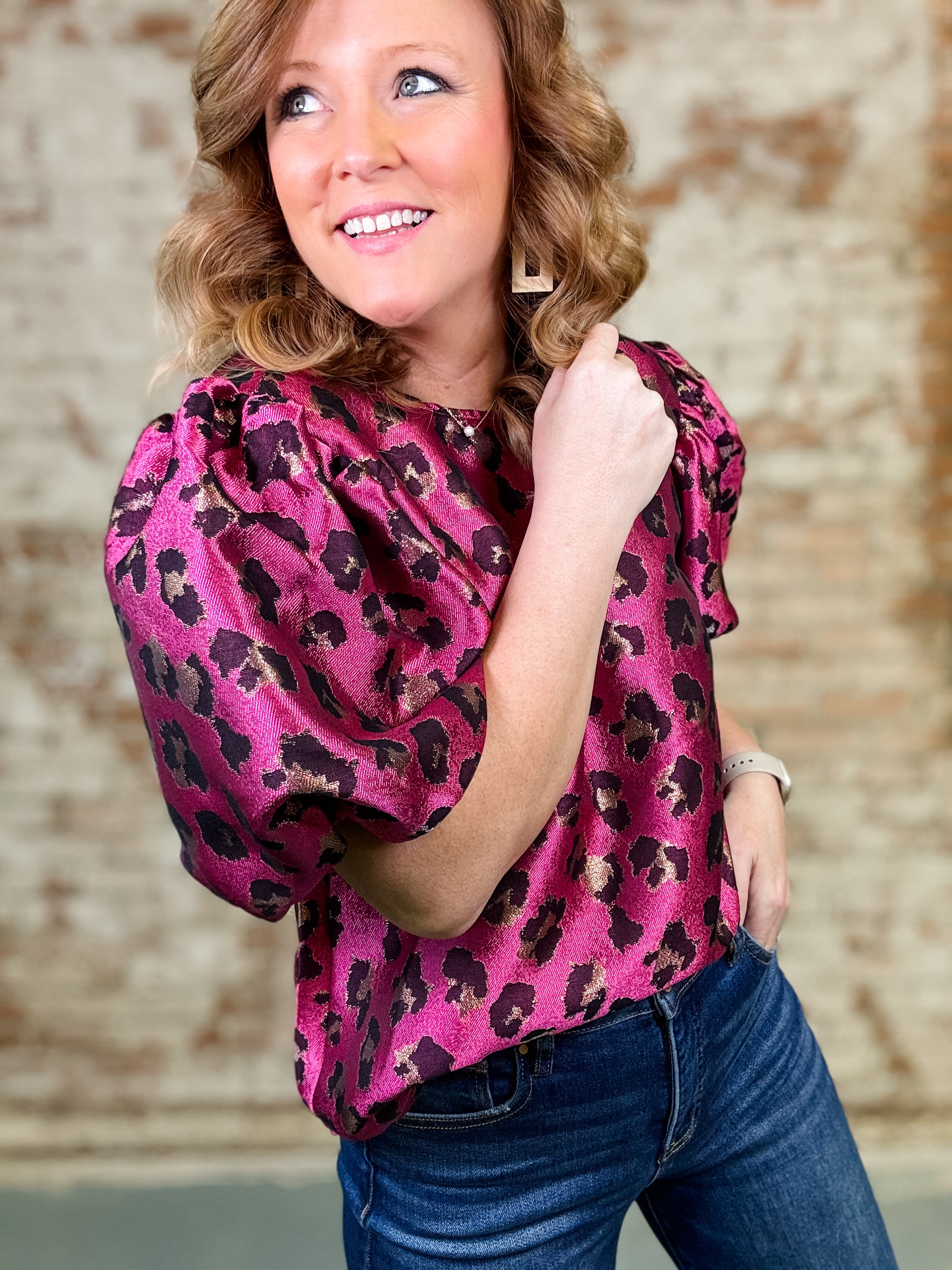 THML Eleanor Leopard Jacquard Top