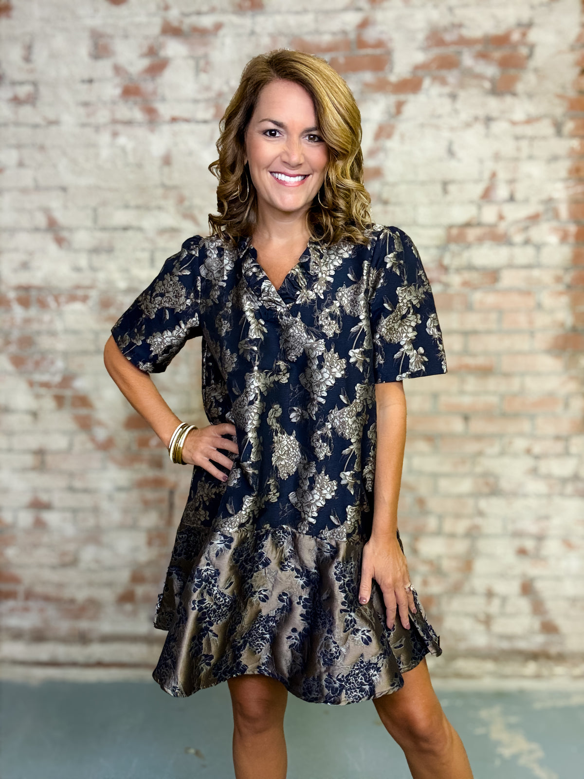 Beverly Floral Jacquard Dress