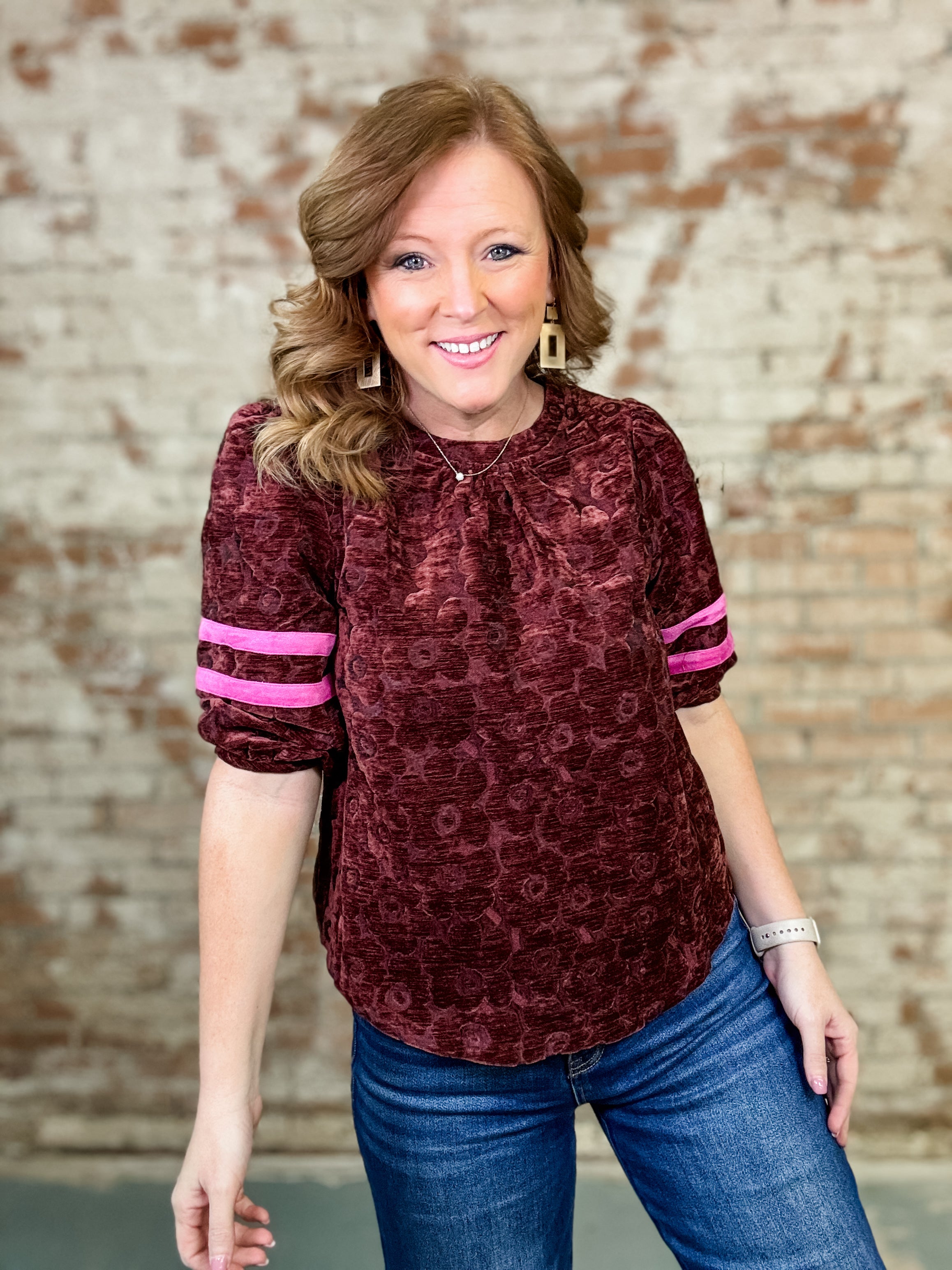 Lynx Puff Sleeve Velvet Top