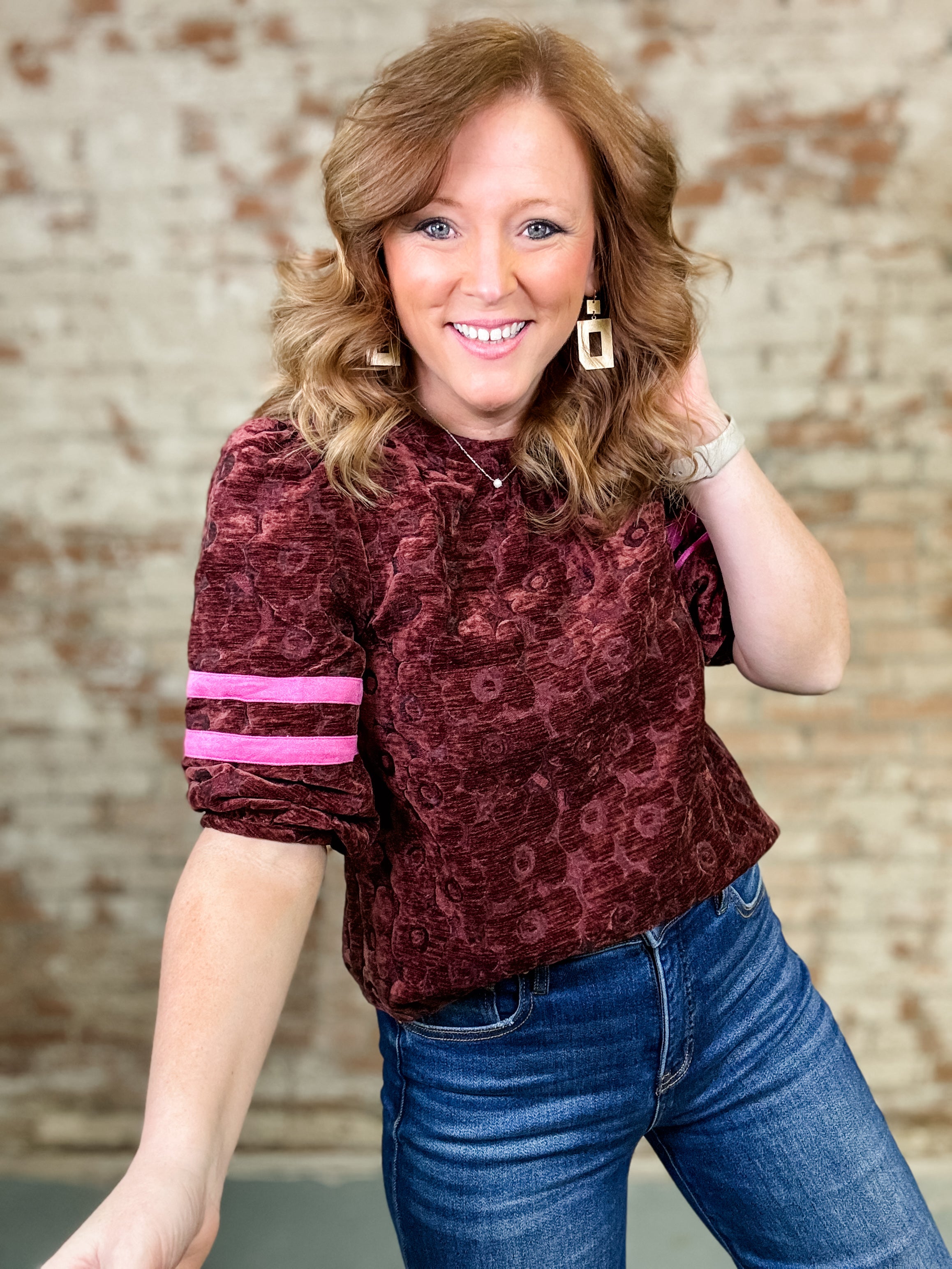 Lynx Puff Sleeve Velvet Top