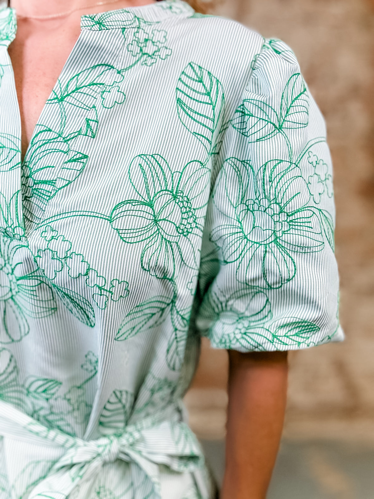 Ginger Embroidered Stripe Midi Dress