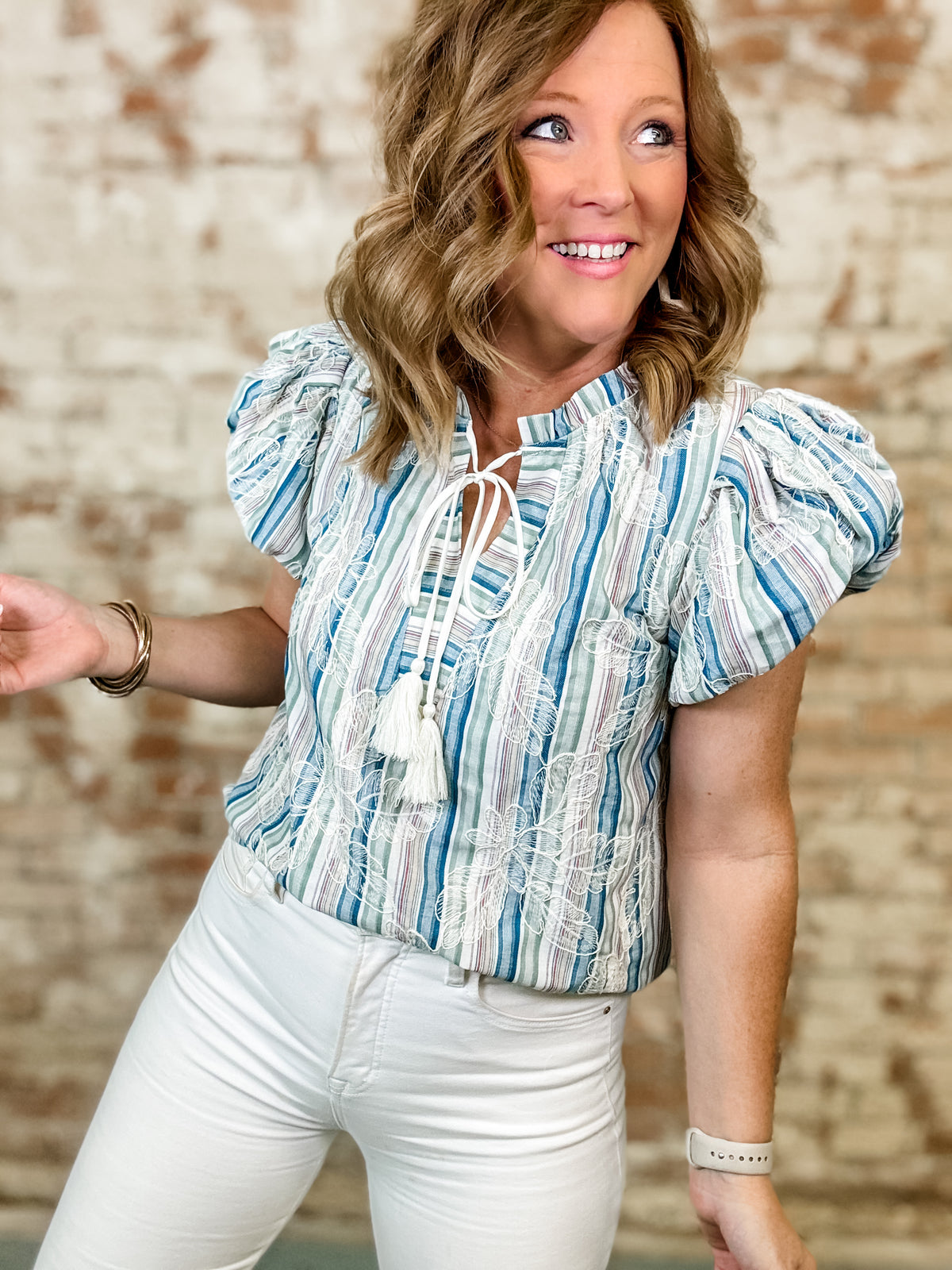 Krysten Embroidered Stripe Top