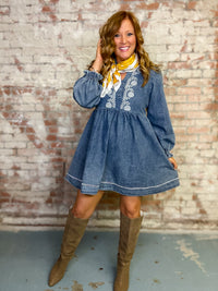 Nita Embroidered Denim Dress
