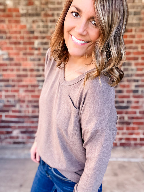 Brown Chest Pocket Top