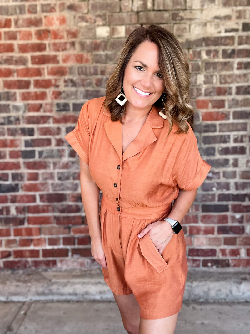 Toffee Collared Button Up Romper
