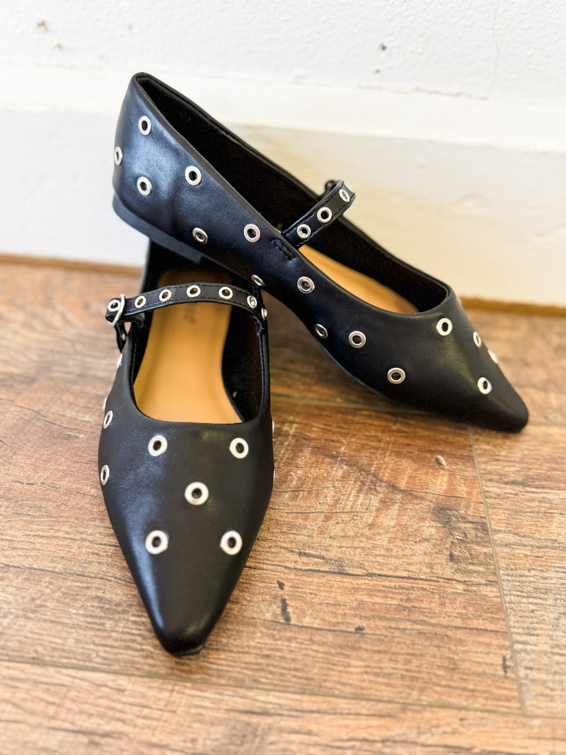 Collin Eyelet Stud Pointed Toe Ballet Flats