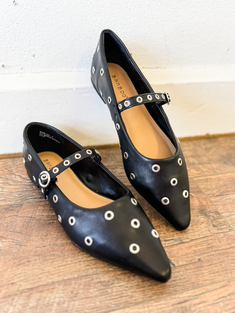 Collin Eyelet Stud Pointed Toe Ballet Flats