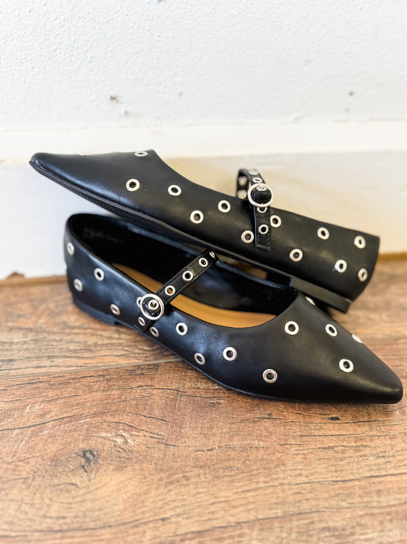 Collin Eyelet Stud Pointed Toe Ballet Flats