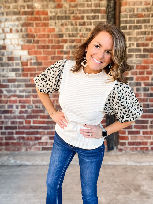 THML Leopard Puff Sleeve Top