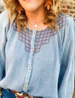 Washed Cotton Gauze Embroidered Top