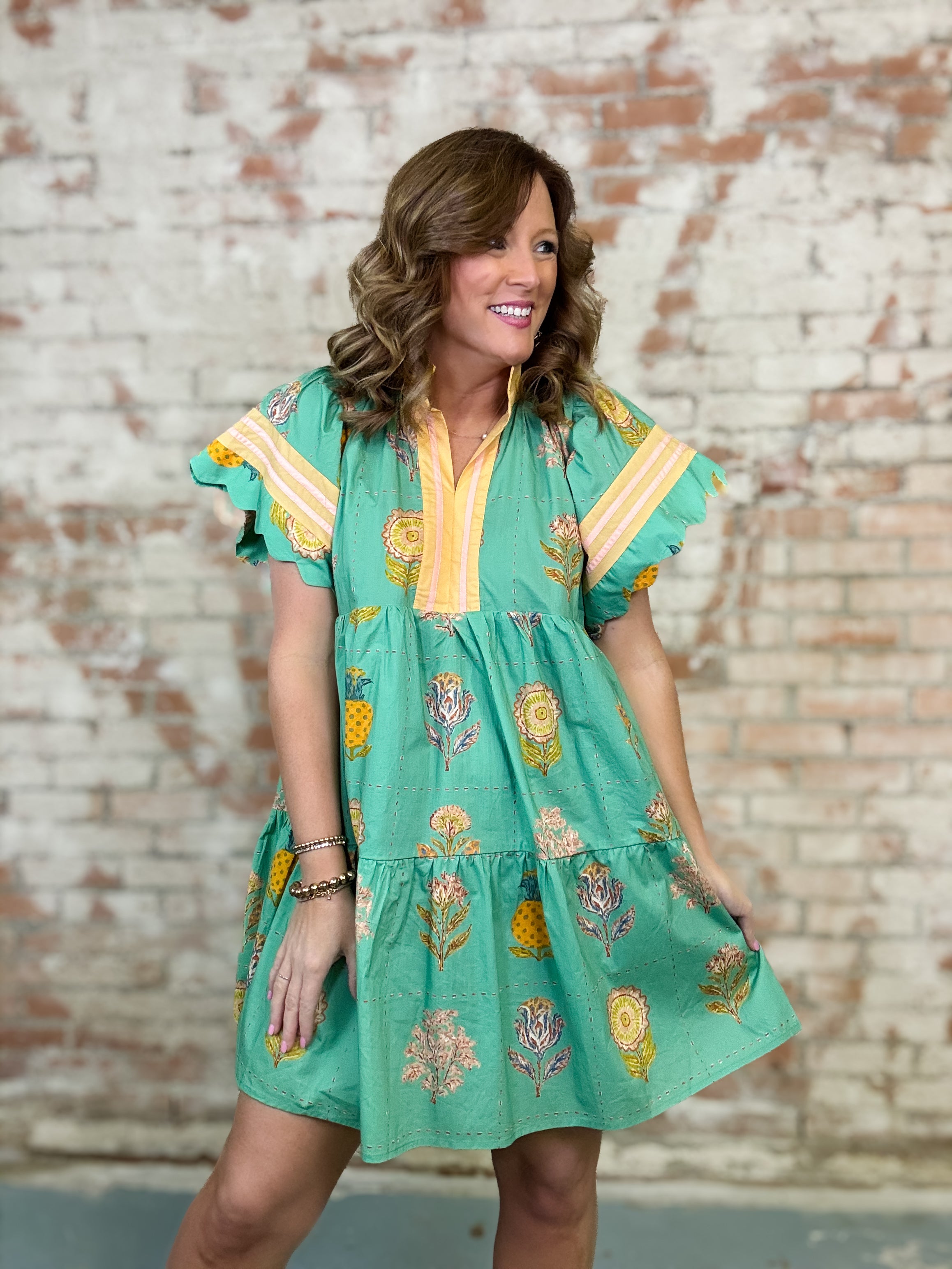 Monroe Scalloped Sleeve Dress