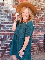 Green Corduroy Mini Dress