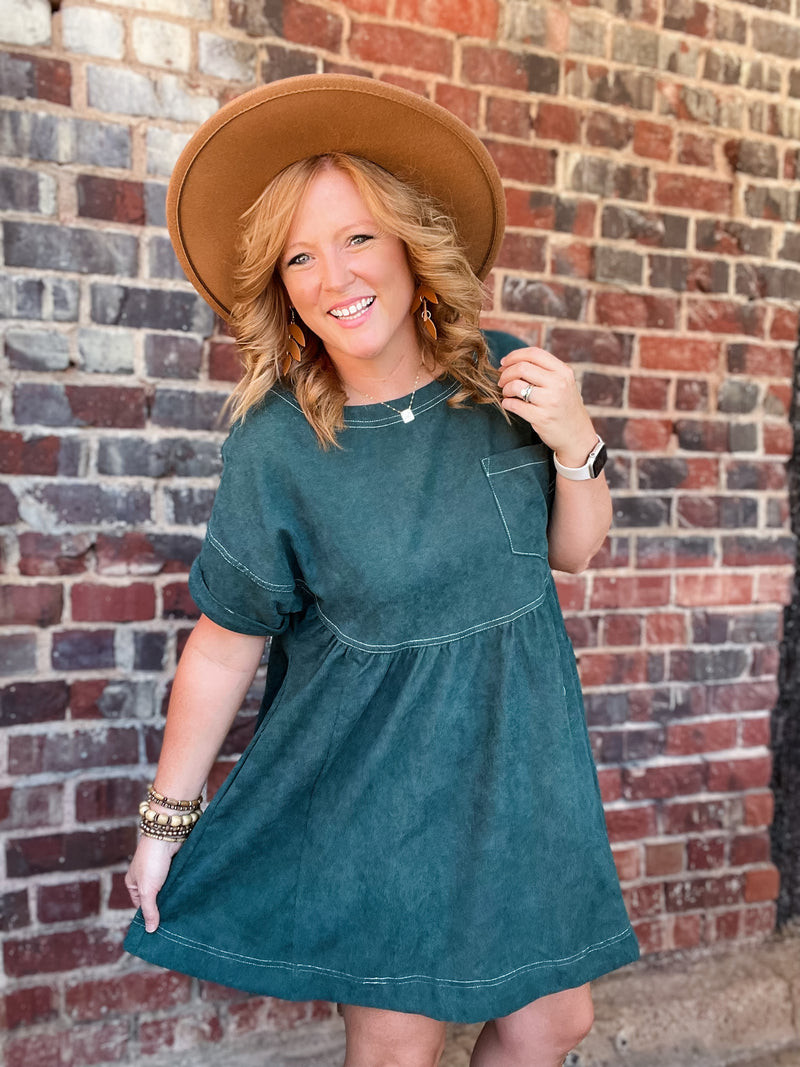 Green Corduroy Mini Dress