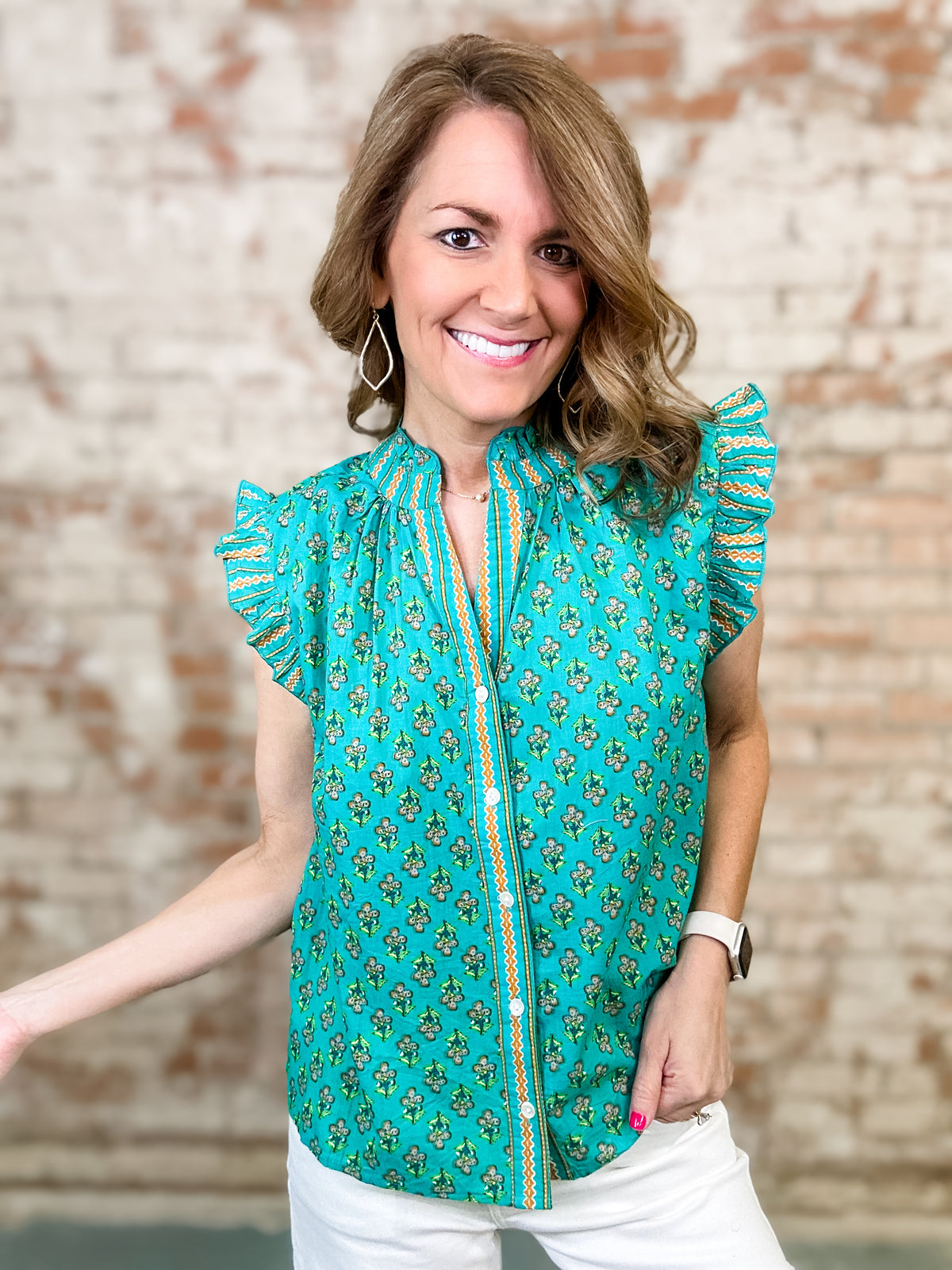 THML Helen Floral Button Front Top