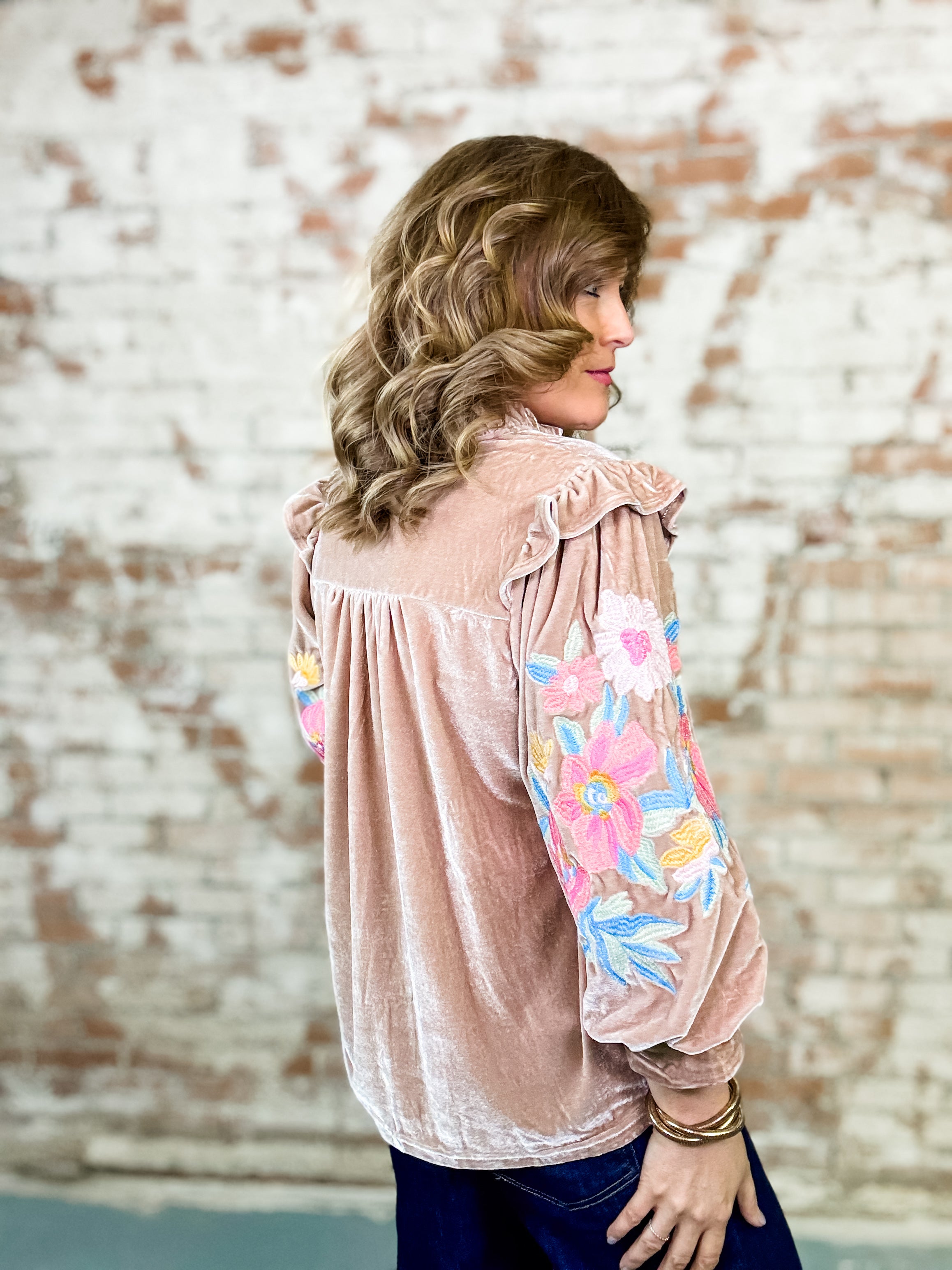 Shay Velvet Embroidered Top