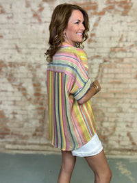 Nikki Multi Stripe Button Down Top