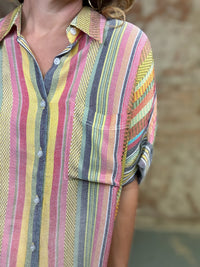 Nikki Multi Stripe Button Down Top