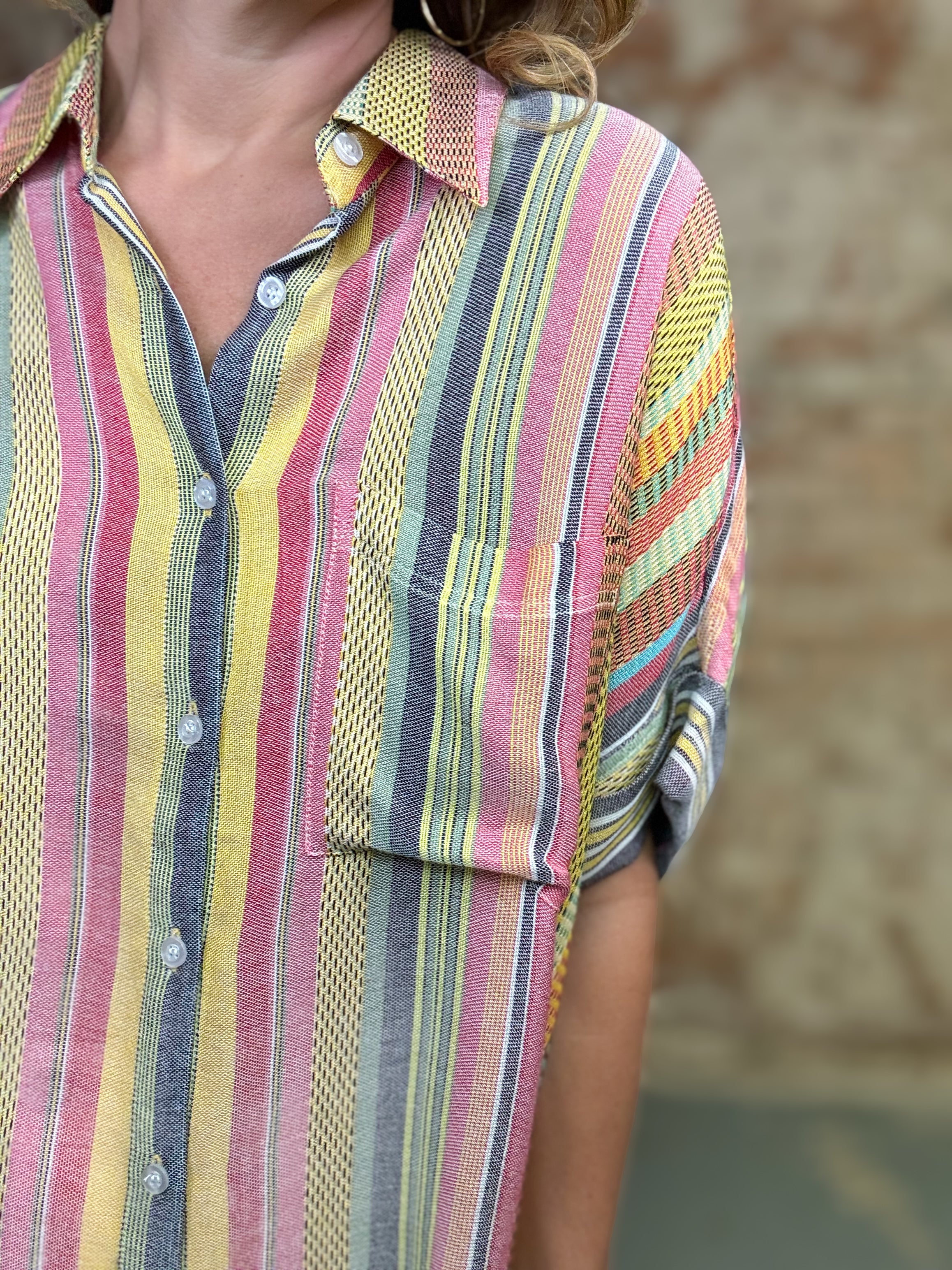 Nikki Multi Stripe Button Down Top