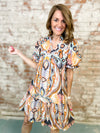 Cadie Swirl Ruffle Dress