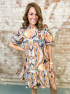 Cadie Swirl Ruffle Dress