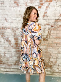 Cadie Swirl Ruffle Dress