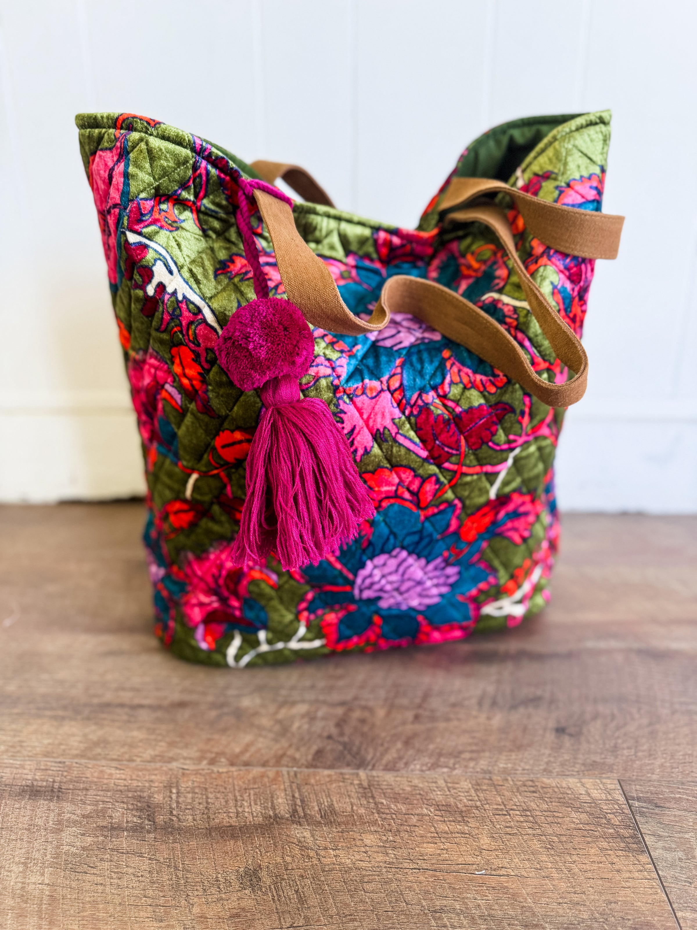 Indra Velvet Floral Tote Bag