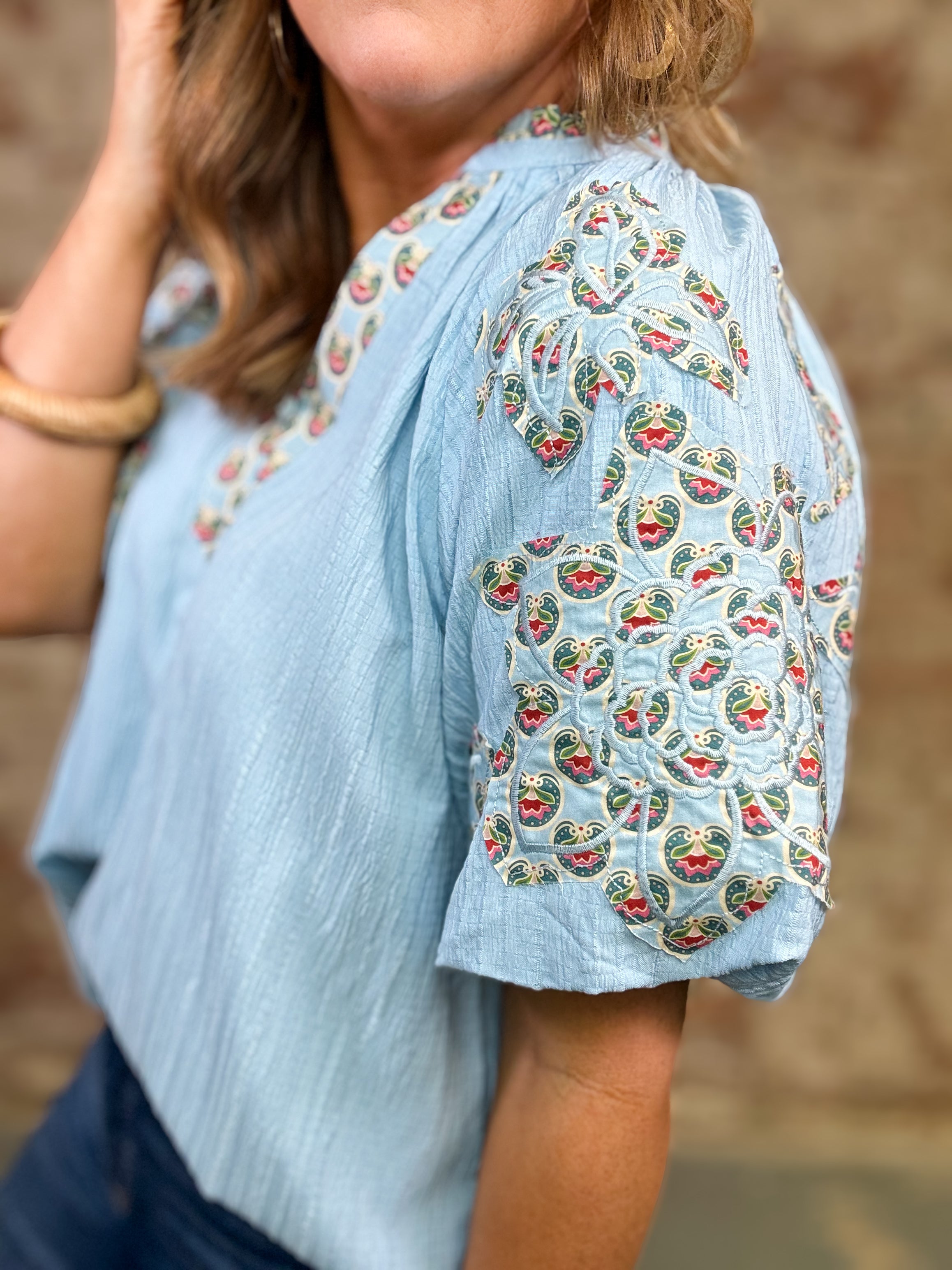 Priscilla Embroidered Sleeve Top