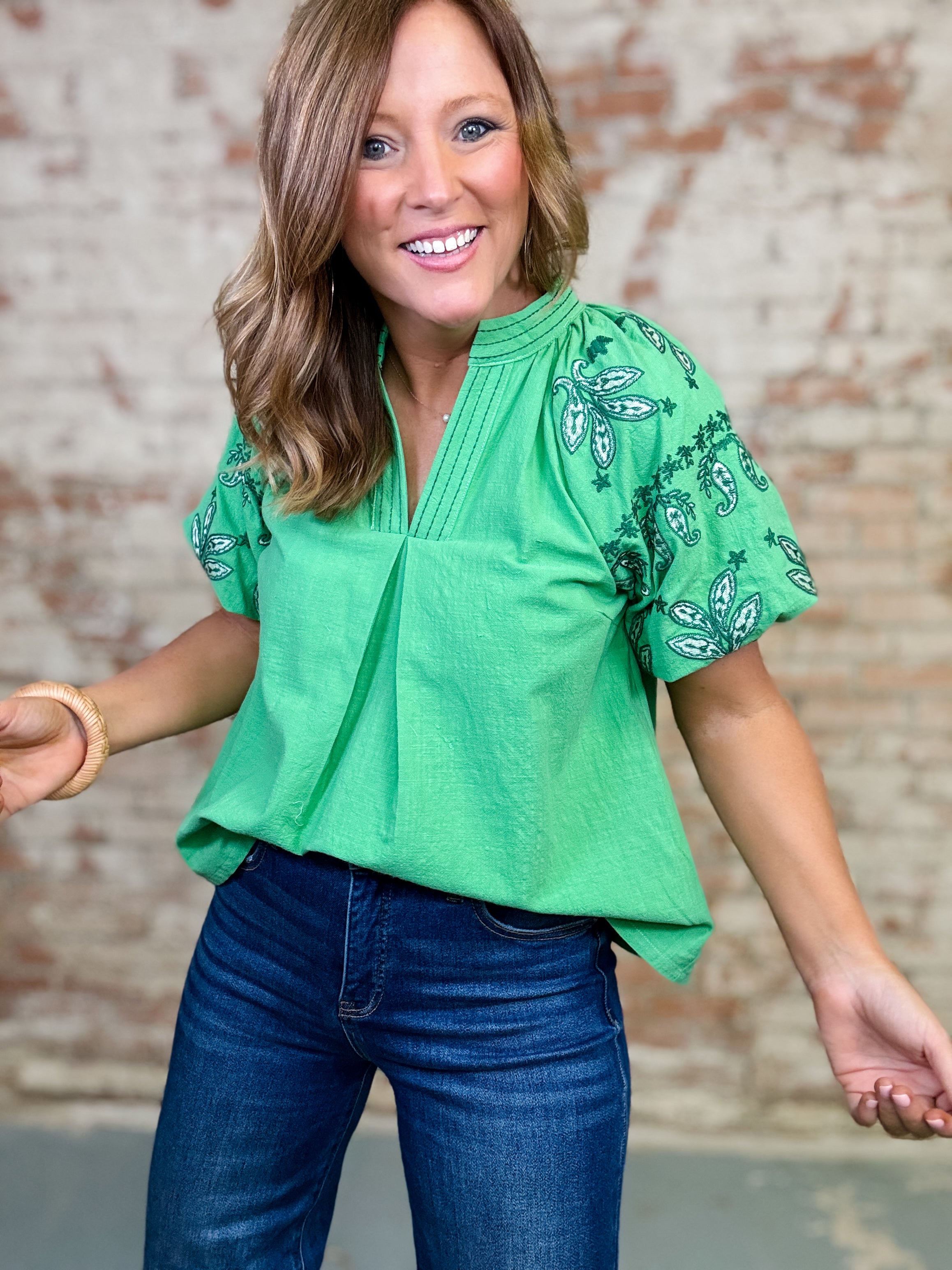 Gracie Embroidered Sleeve Top