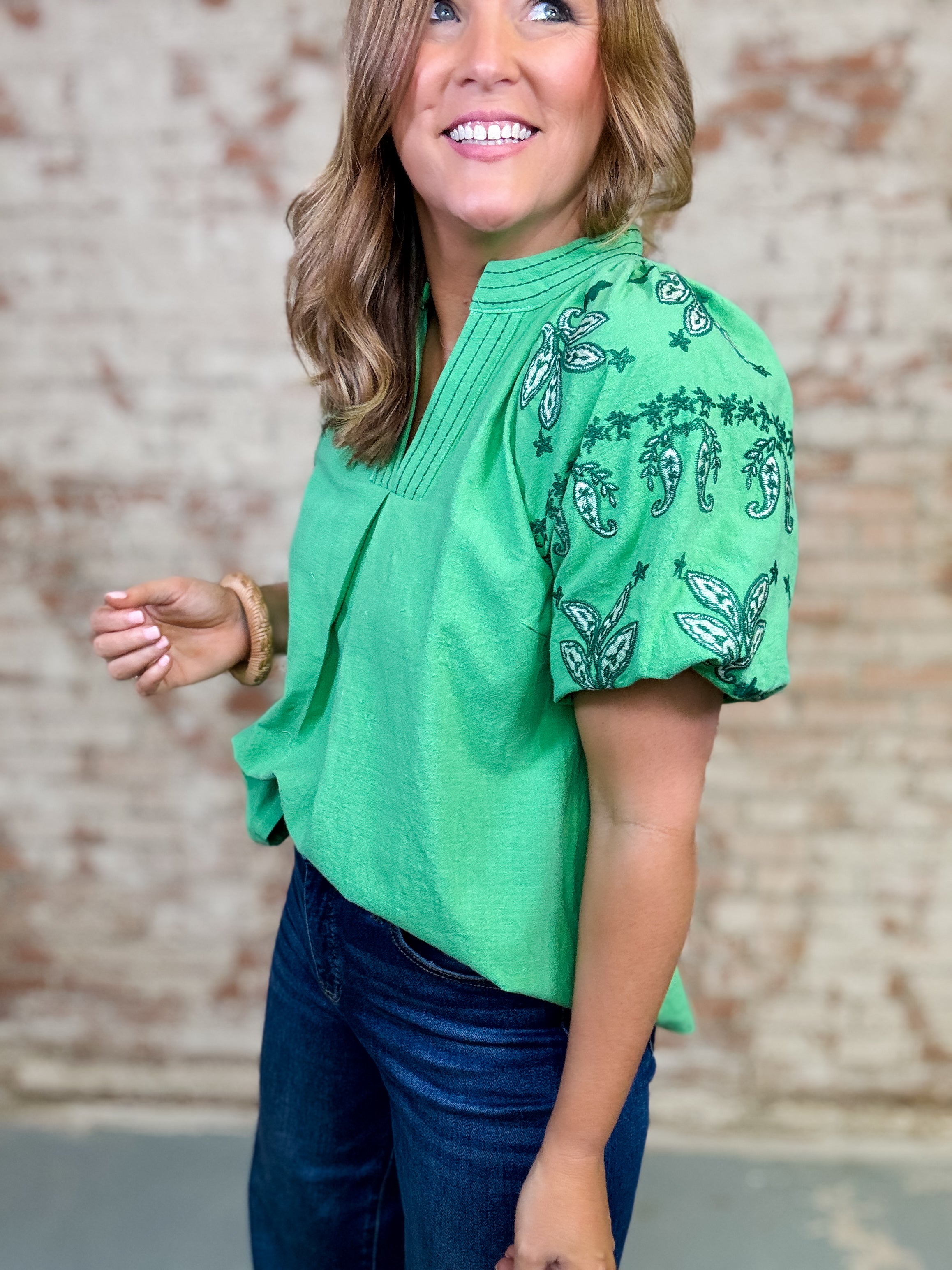 Gracie Embroidered Sleeve Top