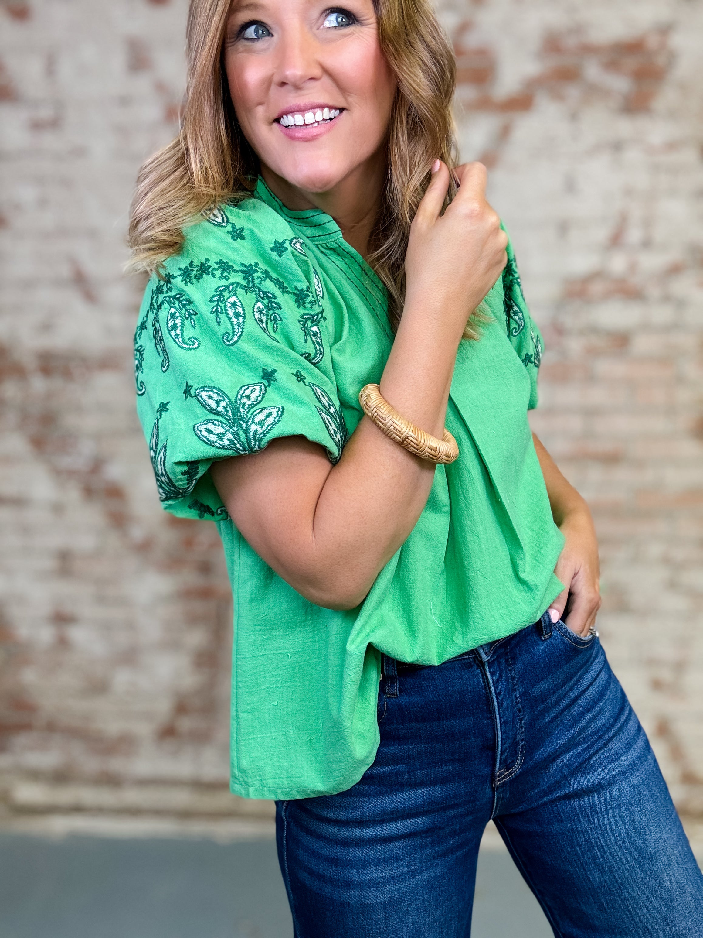 Gracie Embroidered Sleeve Top