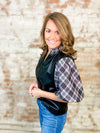 THML Shelton Leather + Plaid Bubble Sleeve Top