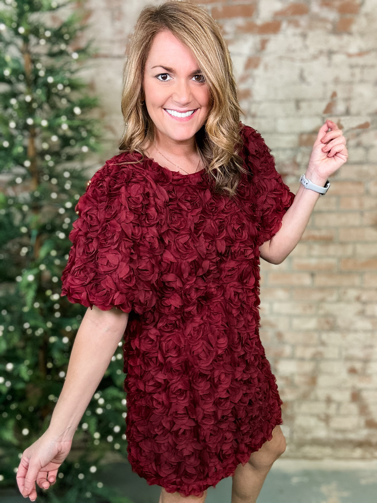 Rosette Bubble Sleeve Dress - FINAL SALE