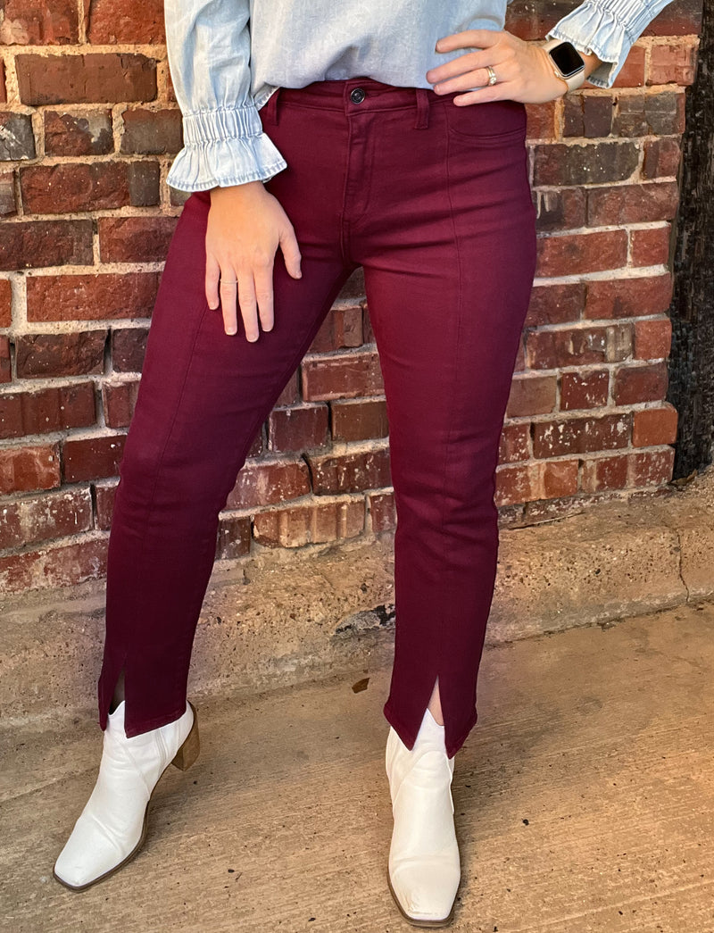 Kan Can Cranberry Mid Rise Skinny Straight Jean
