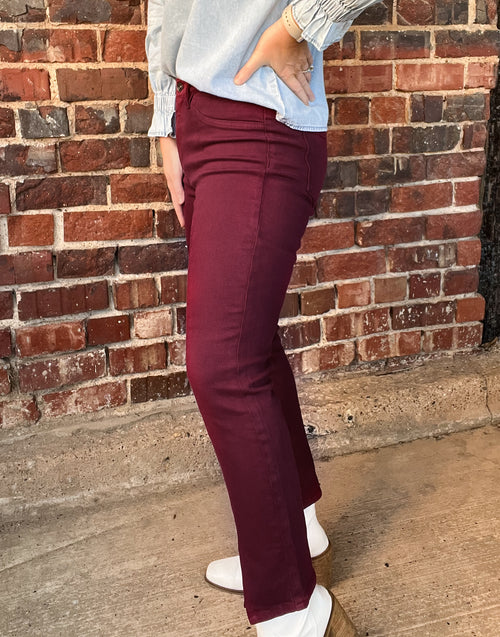 Kan Can Cranberry Mid Rise Skinny Straight Jean