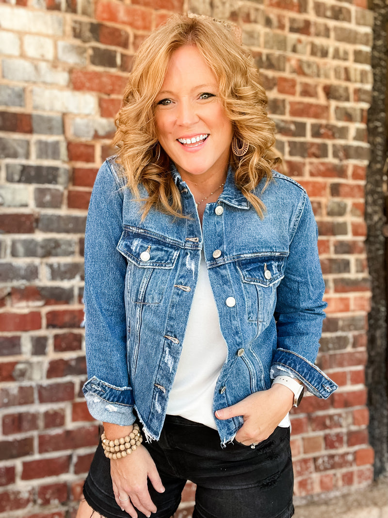 Classic Denim Jacket with Raw Hem
