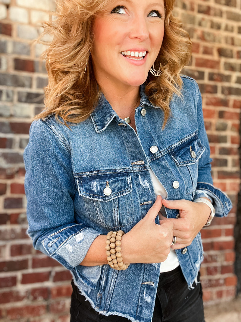 Classic Denim Jacket with Raw Hem
