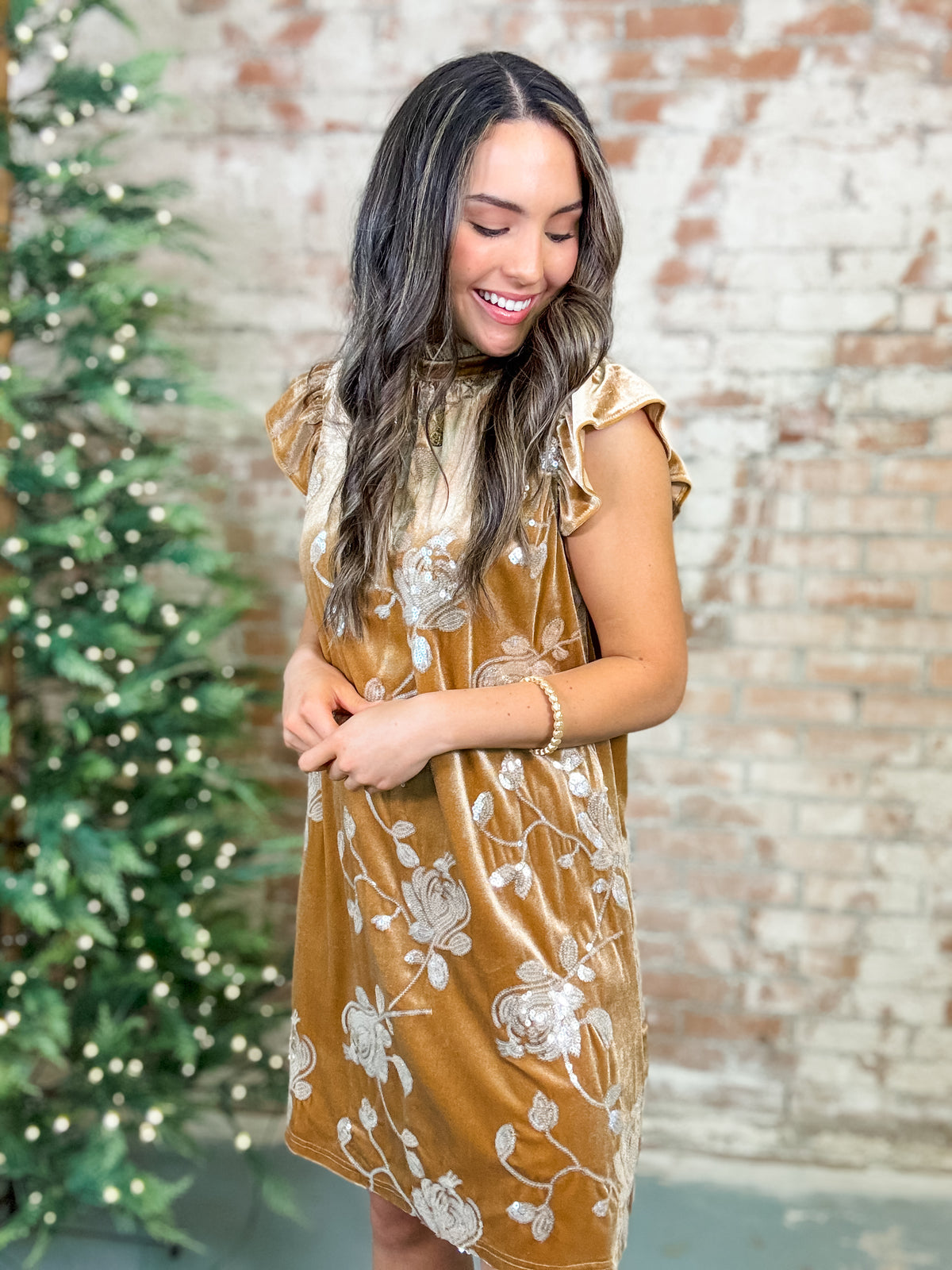 Finleigh Gold Velvet + Sequin Dress - FINAL SALE