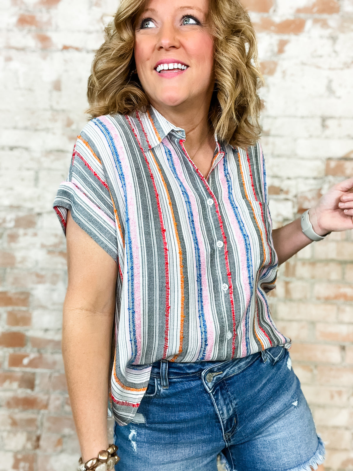 Britt Stripe Button Down Top