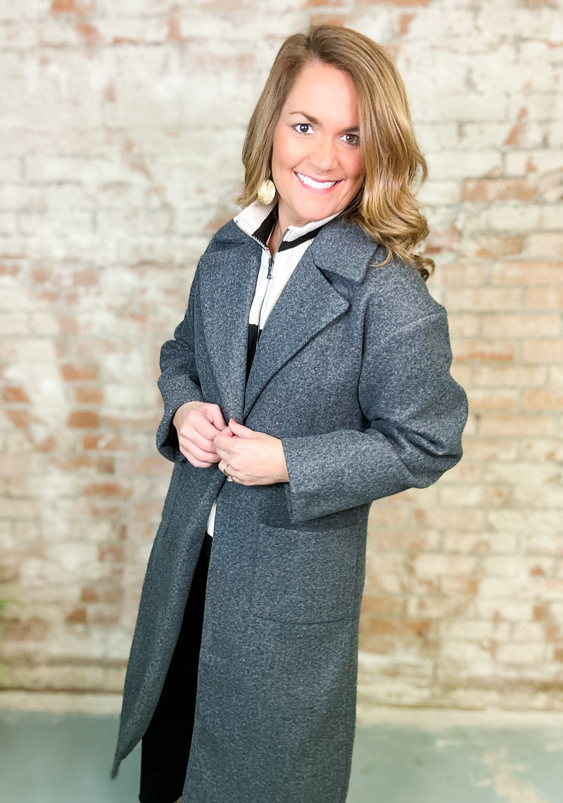 Kathleen Charcoal Longline Solid Coat - FINAL SALE