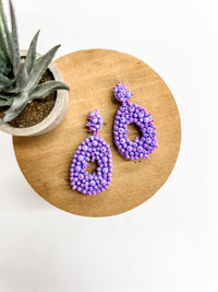 Calista Purple Beaded Teardrop Earrings