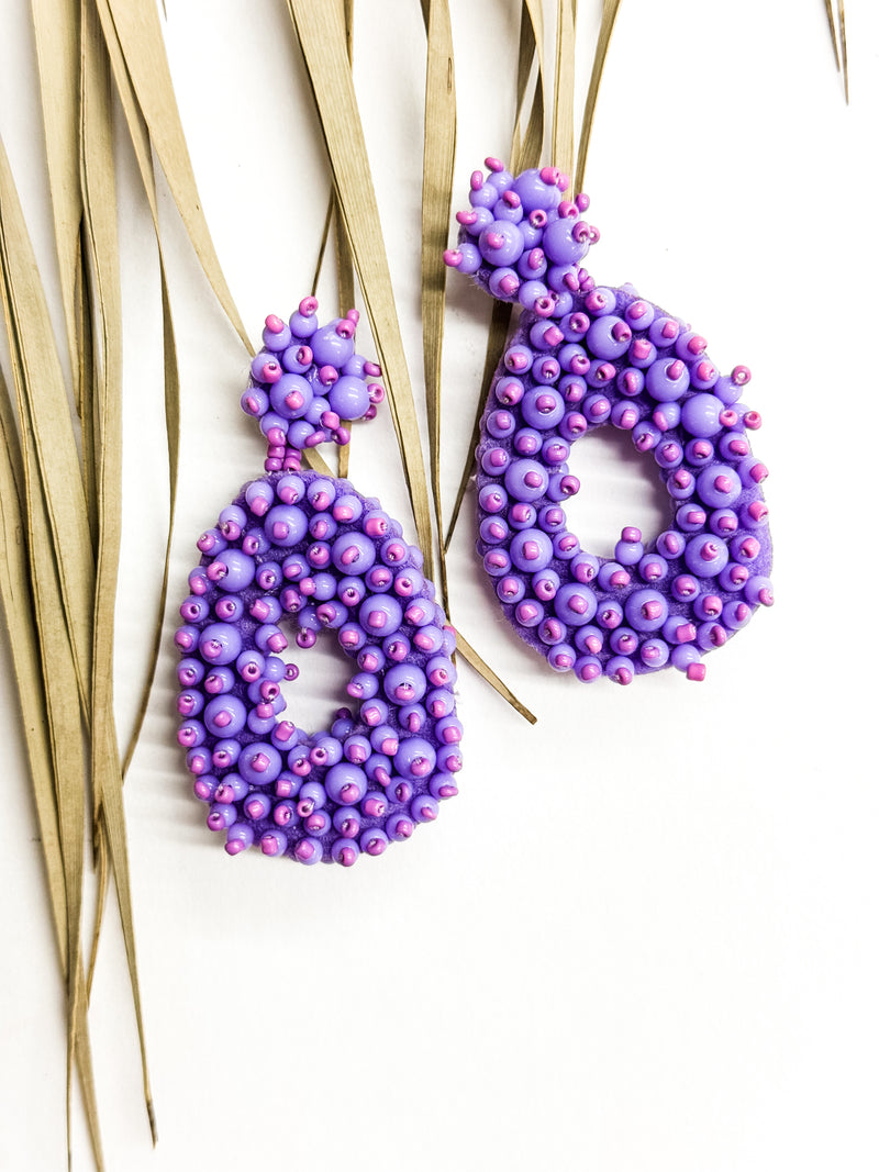 Calista Purple Beaded Teardrop Earrings