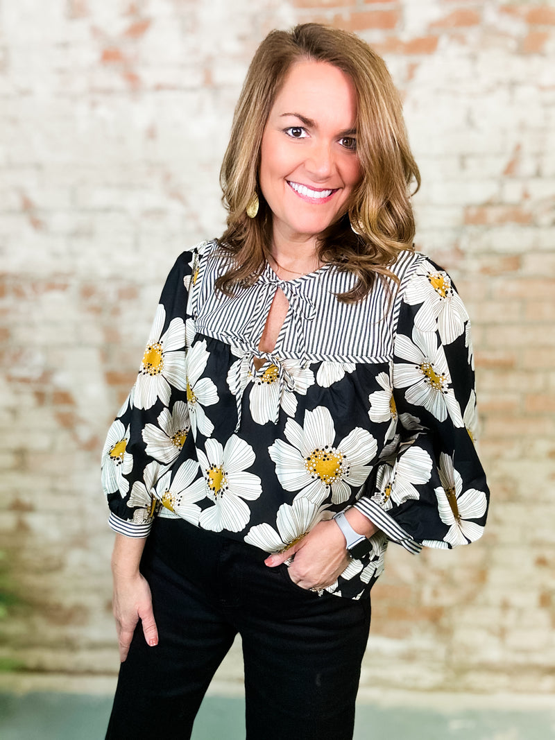 Posey Stripe + Floral Print Top